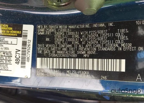 2006 Toyota Sienna Xle Limited из США, поврежденный, VIN 5TDBA22C86S074989